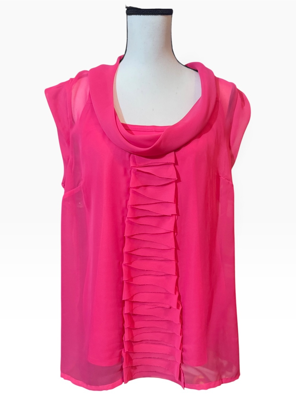 Hot Pink Ruffle Front Sleeveless Blouse